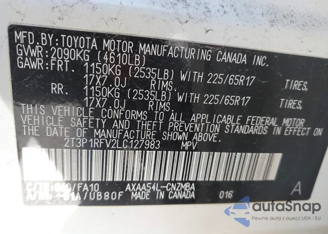 2020 Toyota Rav4 Xle from USA, damaged, VIN 2T3P1RFV2LC127983